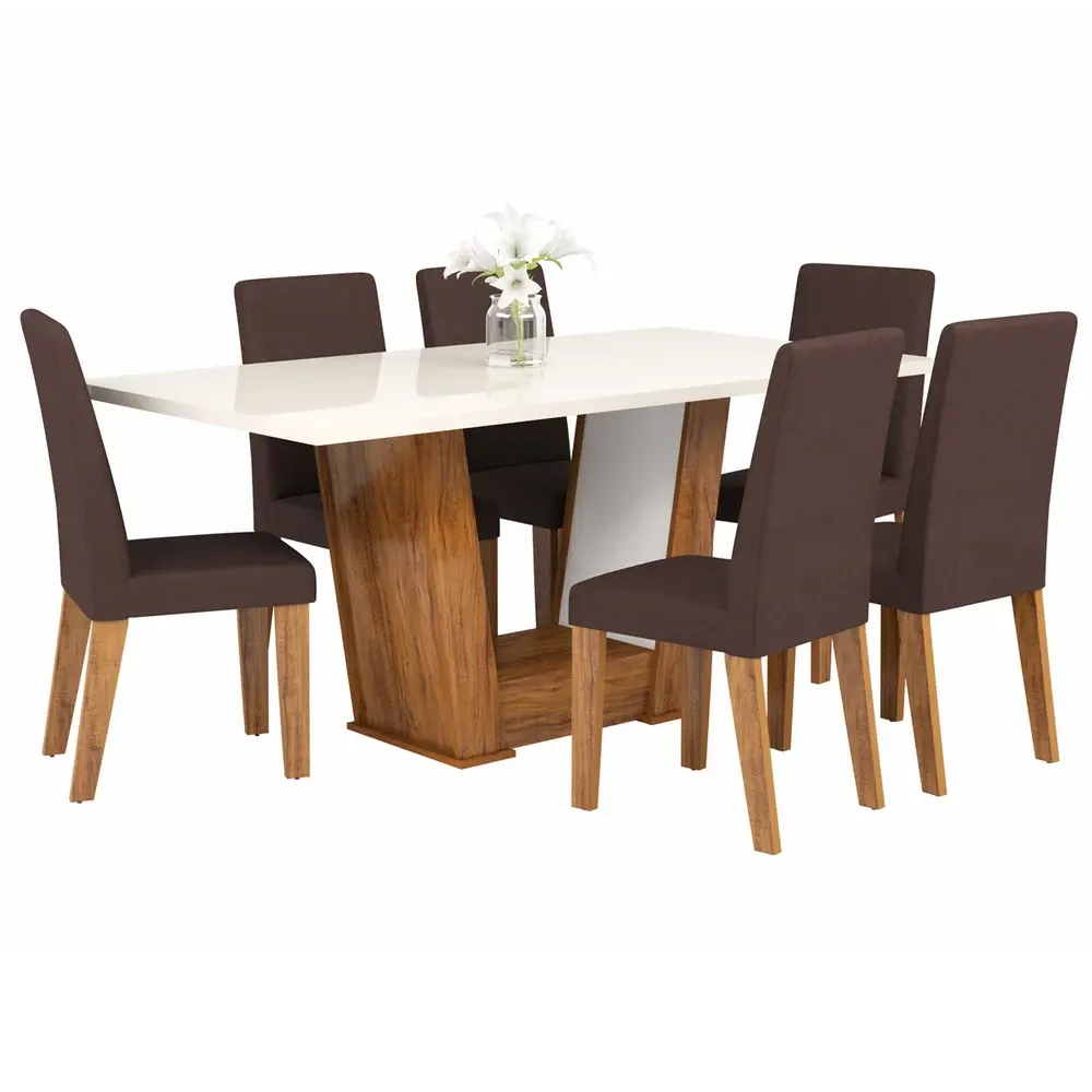 Mesa de Jantar 6 Cadeiras Grazi Seda/Blonde/Fumê - Pnr Móveis - 2