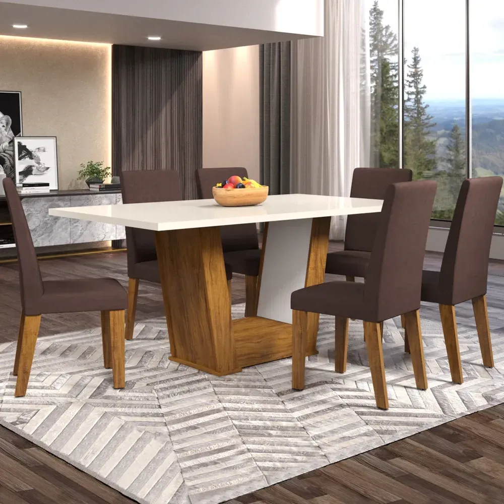 Mesa de Jantar 6 Cadeiras Grazi Seda/Blonde/Fumê - Pnr Móveis - 1