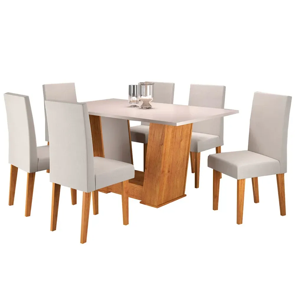 Mesa de Jantar 6 Cadeiras Grazi Mel/Blonde/Veludo Marfim - Pnr Móveis - 2