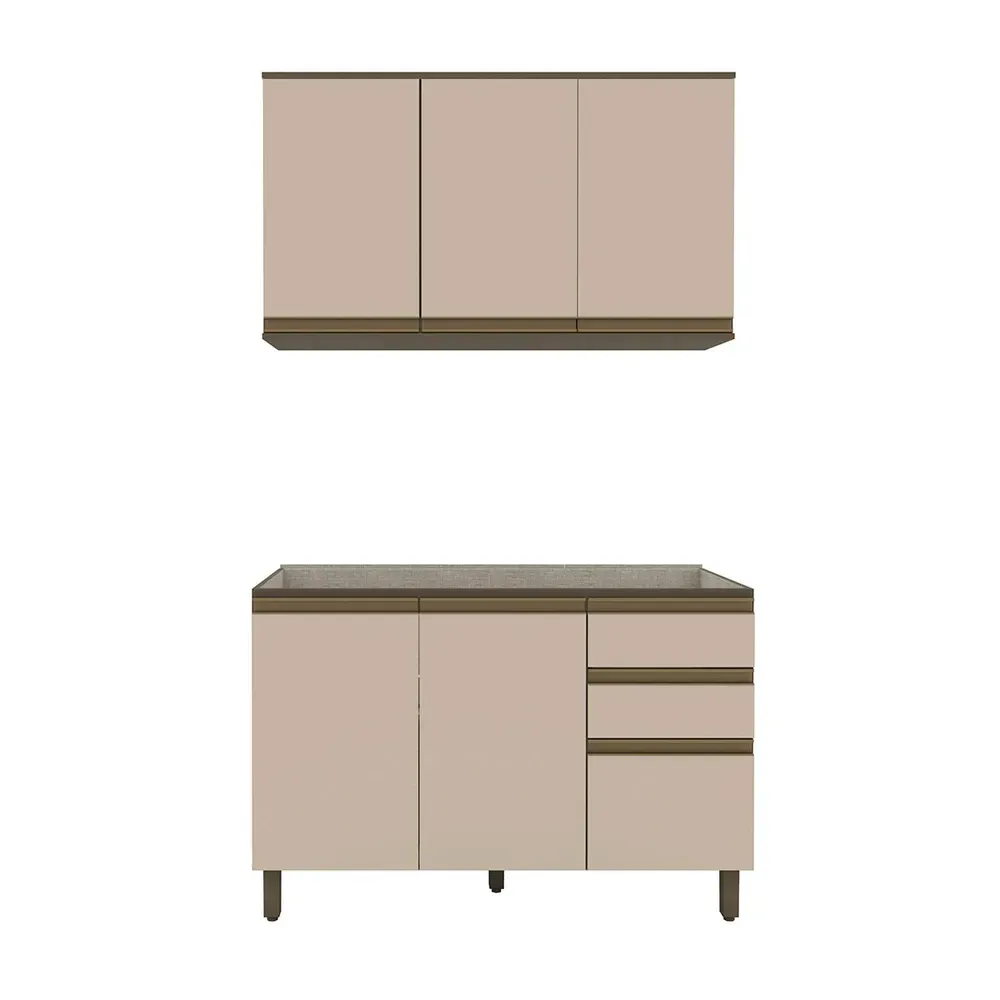 Armário de Cozinha Compacta Connect 6 Portas 2 Gavetas 100% MDF Duna/Cristal - Henn - 2