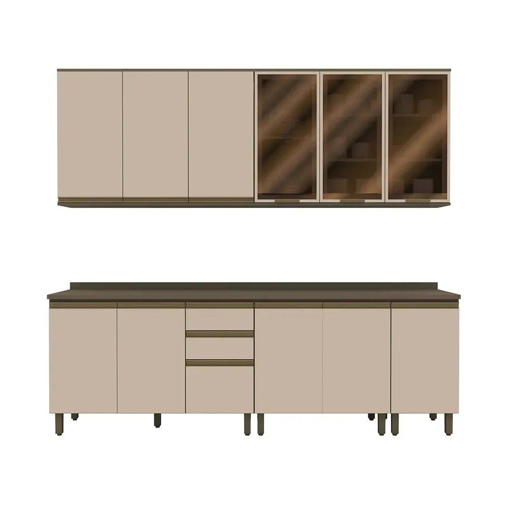 Armário de Cozinha Compacta Reflecta 12 Portas 2 Gavetas com Vidro 100% MDF Duna/Cristal - Henn - 2