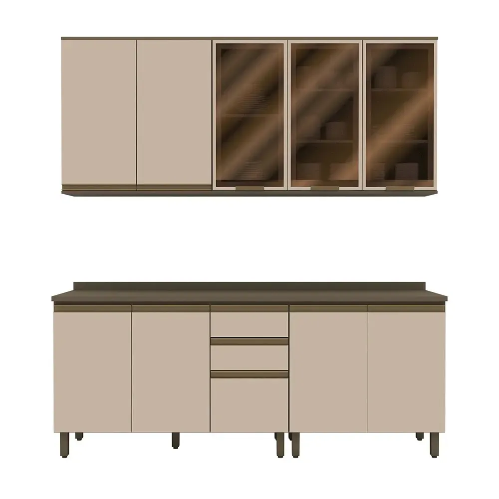 Armário de Cozinha Compacta Reflecta 10 Portas 2 Gavetas com Vidro 100% MDF Duna/Cristal - Henn - 2