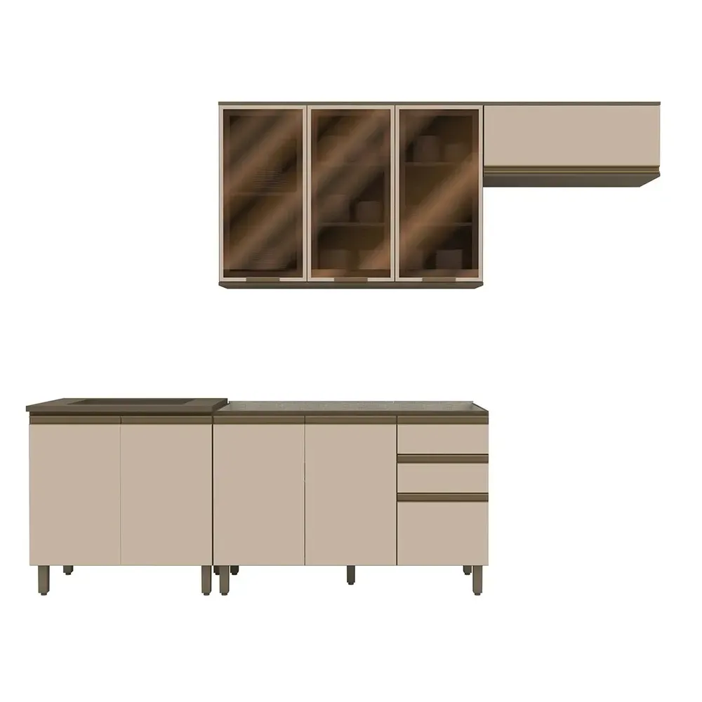 Armário de Cozinha Compacta Connect 9 Portas 2 Gavetas com Vidro 100% MDF Duna/Cristal - Henn - 2