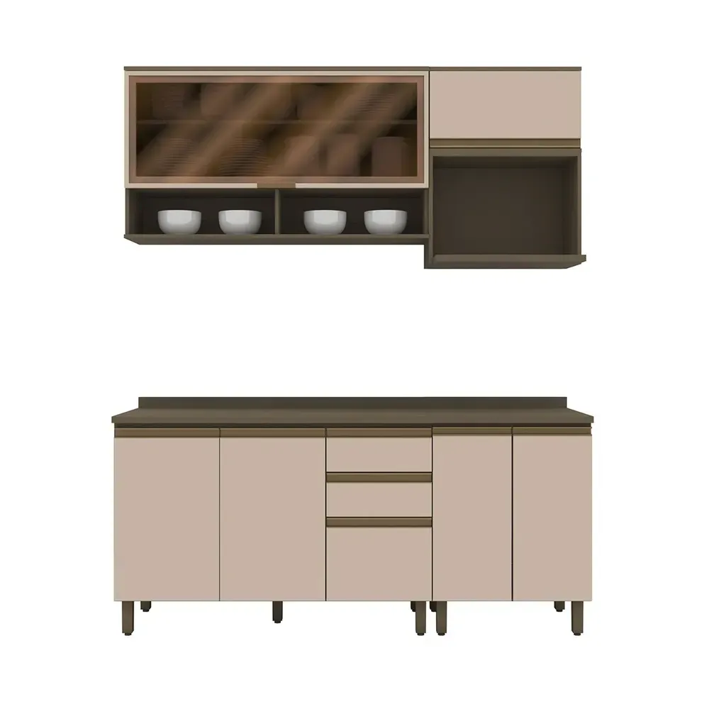 Armário de Cozinha Compacta Connect 7 Portas 2 Gavetas 100% MDF com Vidro Duna/Cristal - Henn - 2