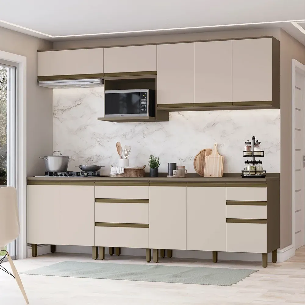 Armário de Cozinha Completa Connect 10 Portas 5 Gavetas 100% MDF Duna/Cristal - Henn - 1