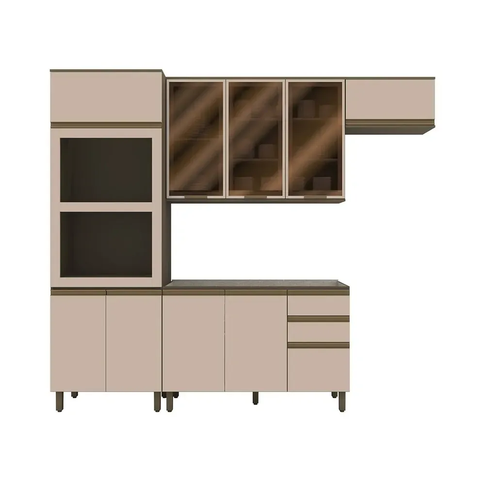 Armário de Cozinha Completa 10 Portas 2 Gavetas com Vidro 100% MDF Duna/Cristal - Henn - 2