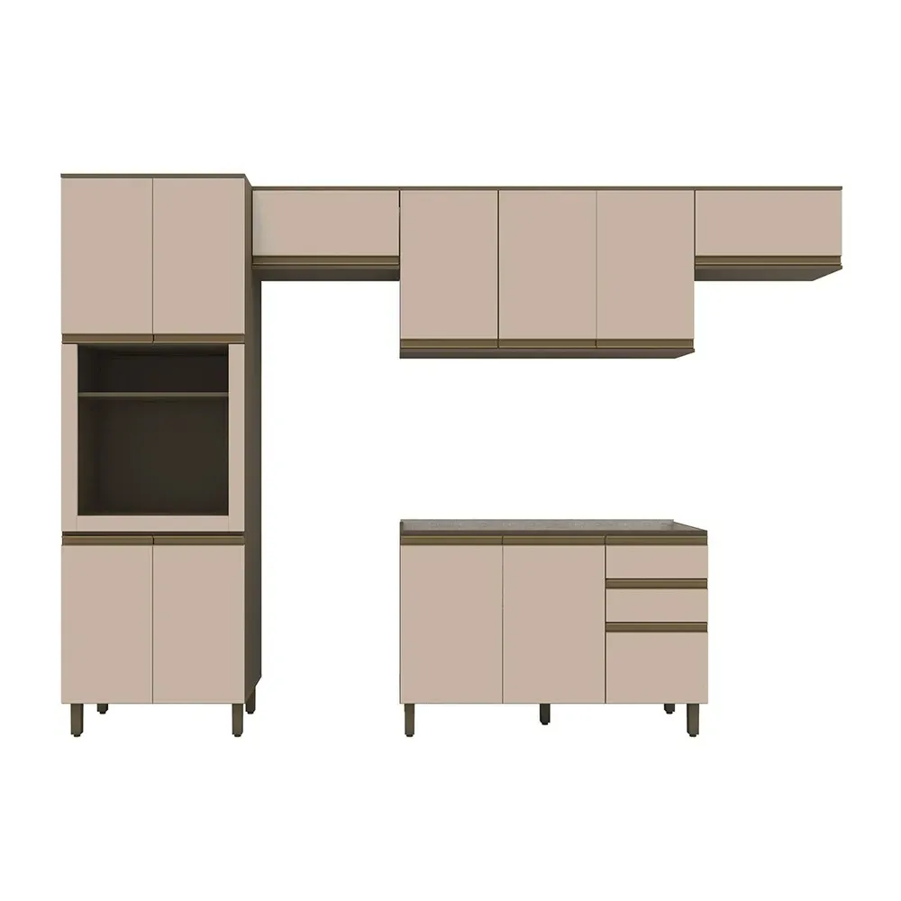 Armário de Cozinha Completa Connect 12 Portas 2 Gavetas 100% MDF Duna/Cristal - Henn - 2