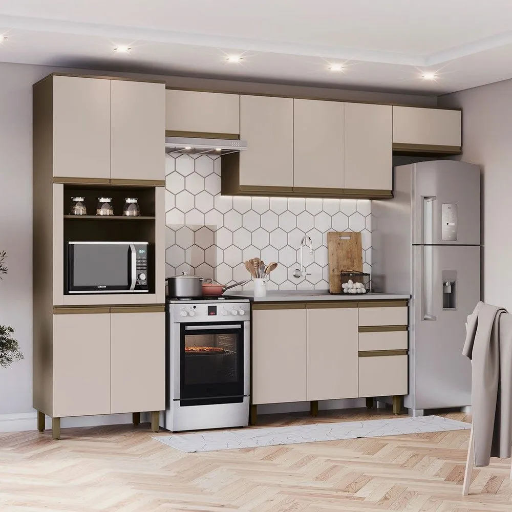 Armário de Cozinha Completa Connect 12 Portas 2 Gavetas 100% MDF Duna/Cristal - Henn - 1