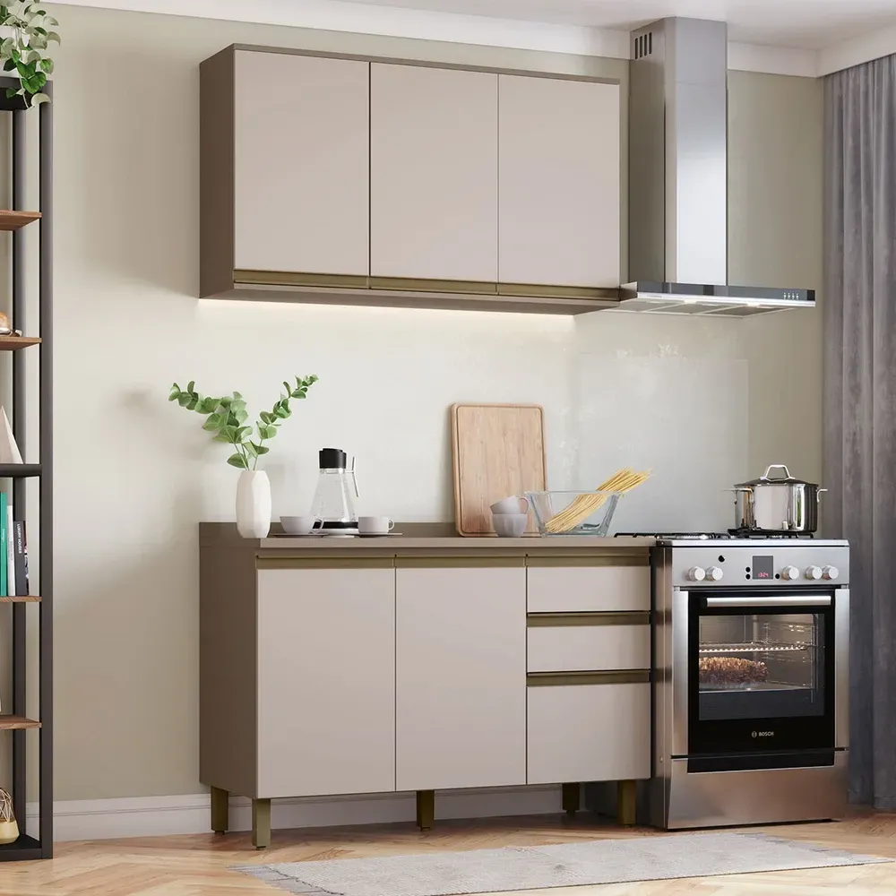 Armário de Cozinha Compacta Connect 6 Portas 2 Gavetas 100% MDF Duna/Cristai - Henn - 1