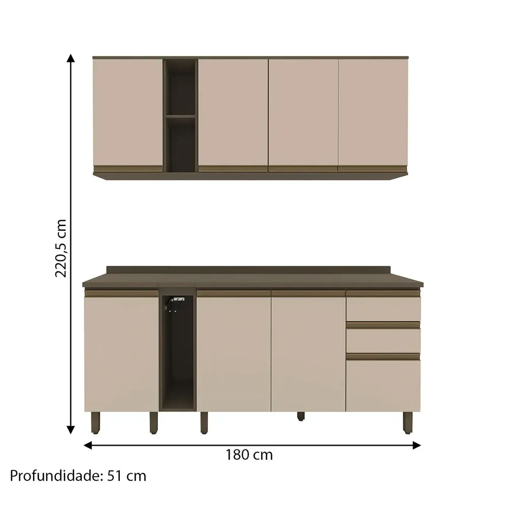 Armário de Cozinha Completa Connect 8 Portas 2 Gavetas 100% MDF Duna/Cristai - Henn - 3