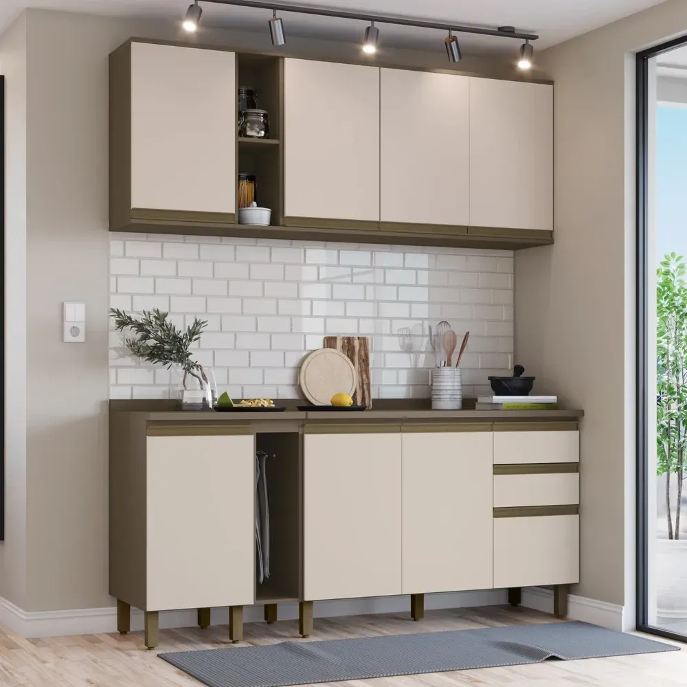 Armário de Cozinha Completa Connect 8 Portas 2 Gavetas 100% MDF Duna/Cristai - Henn - 1