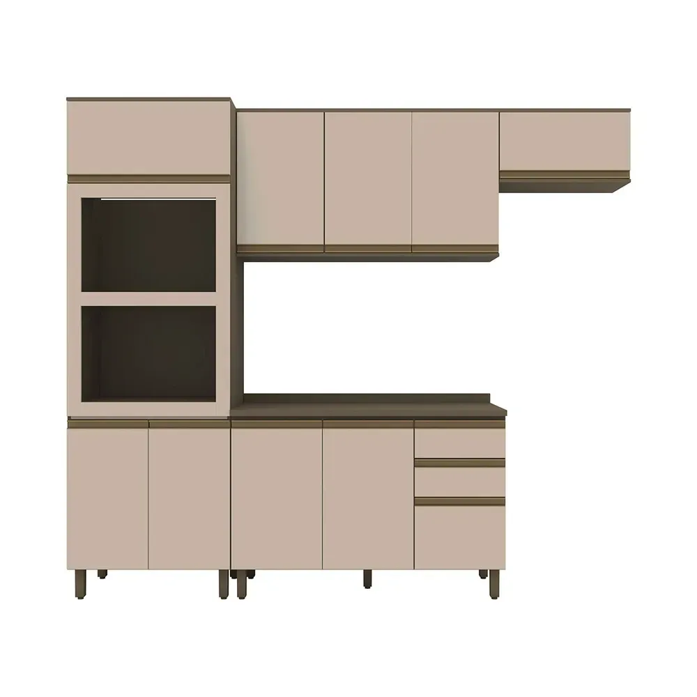 Armário de Cozinha Compacta Connect 10 Portas 2 Gavetas 100% MDF Duna/Cristal - Henn - 2