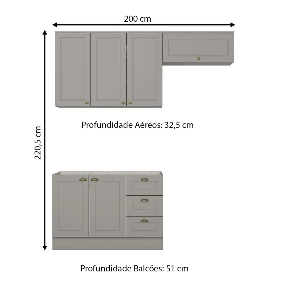 Armário de Cozinha Compacta Americana 6 Portas 3 Gavetas 100% MDF Cinza - Henn - 3