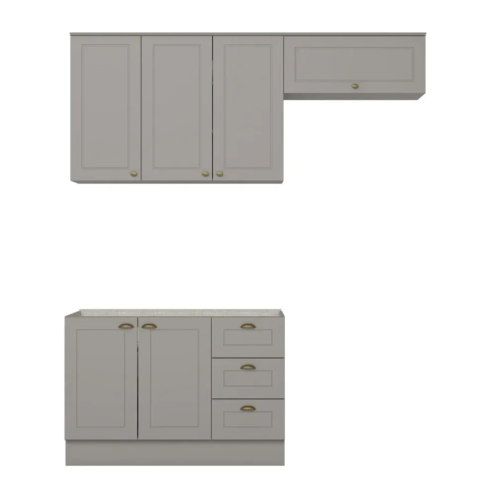 Armário de Cozinha Compacta Americana 6 Portas 3 Gavetas 100% MDF Cinza - Henn - 2