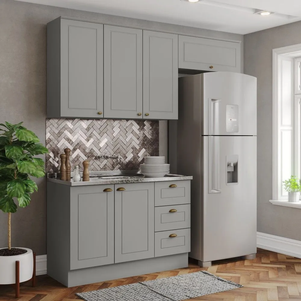 Armário de Cozinha Compacta Americana 6 Portas 3 Gavetas 100% MDF Cinza - Henn - 1