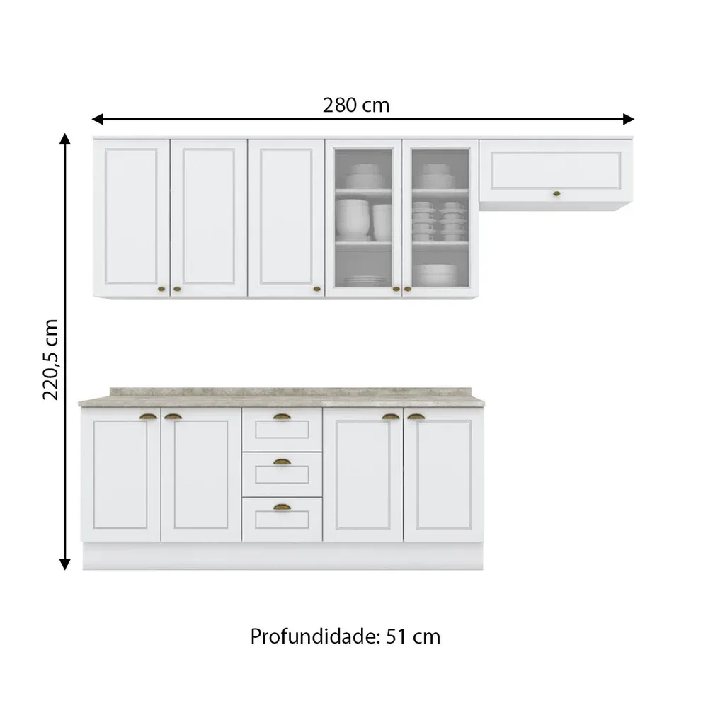 Armário de Cozinha Compacta Americana 10 Portas 3 Gavetas Branco - Henn - 3