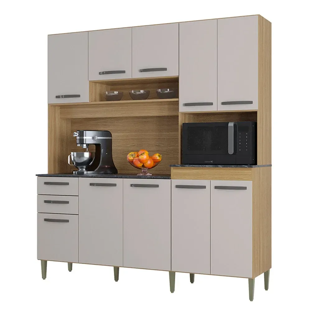 Armário de Cozinha Compacta Elisa 10 Portas 2 Gavetas Damasco/Off White - Poquema - 2