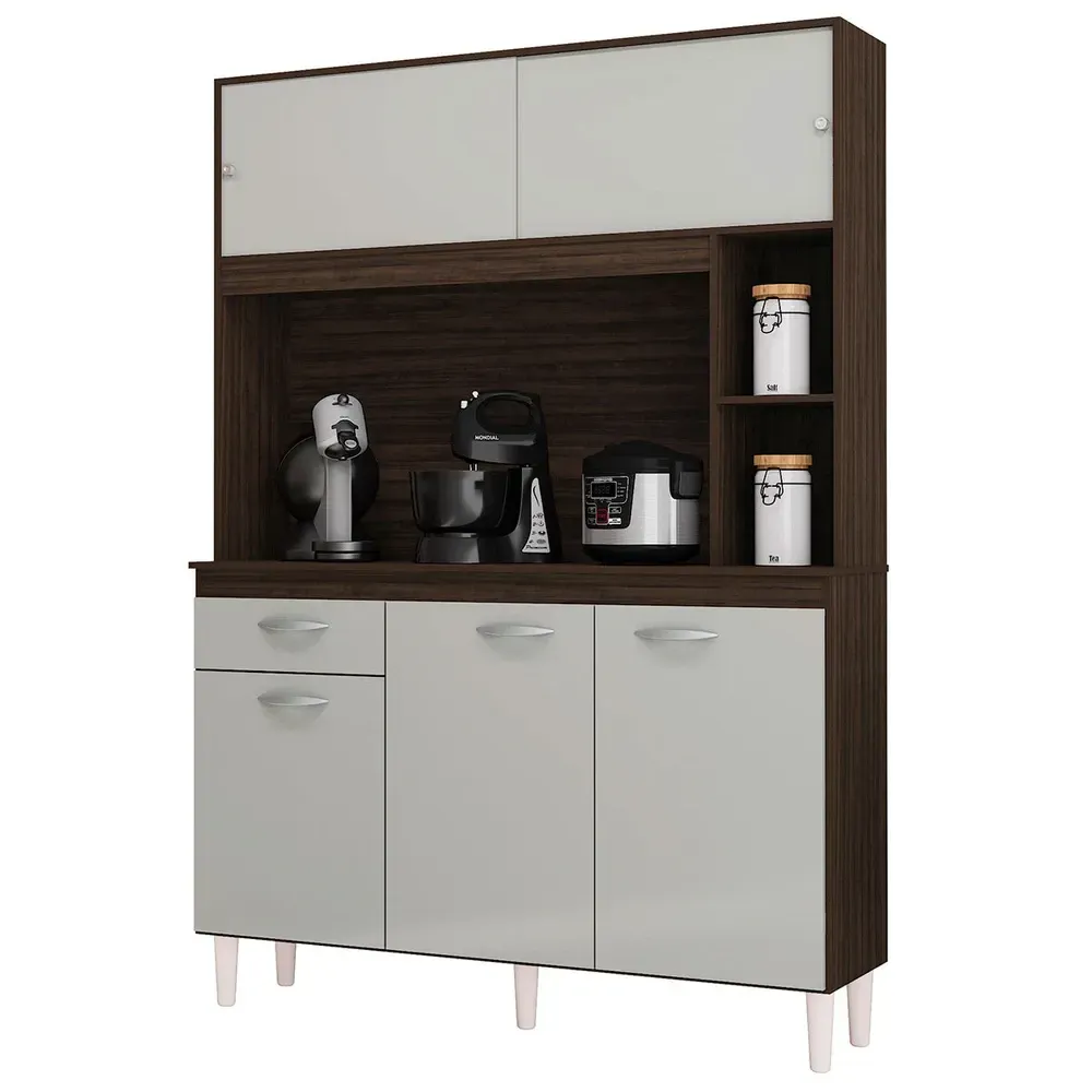 Armário de Cozinha Compacta Duda 5 Portas 1 Gaveta Chocolate/Off White - Poquema - 2