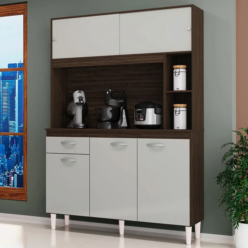 Armário de Cozinha Compacta Duda 5 Portas 1 Gaveta Chocolate/Off White - Poquema - 1