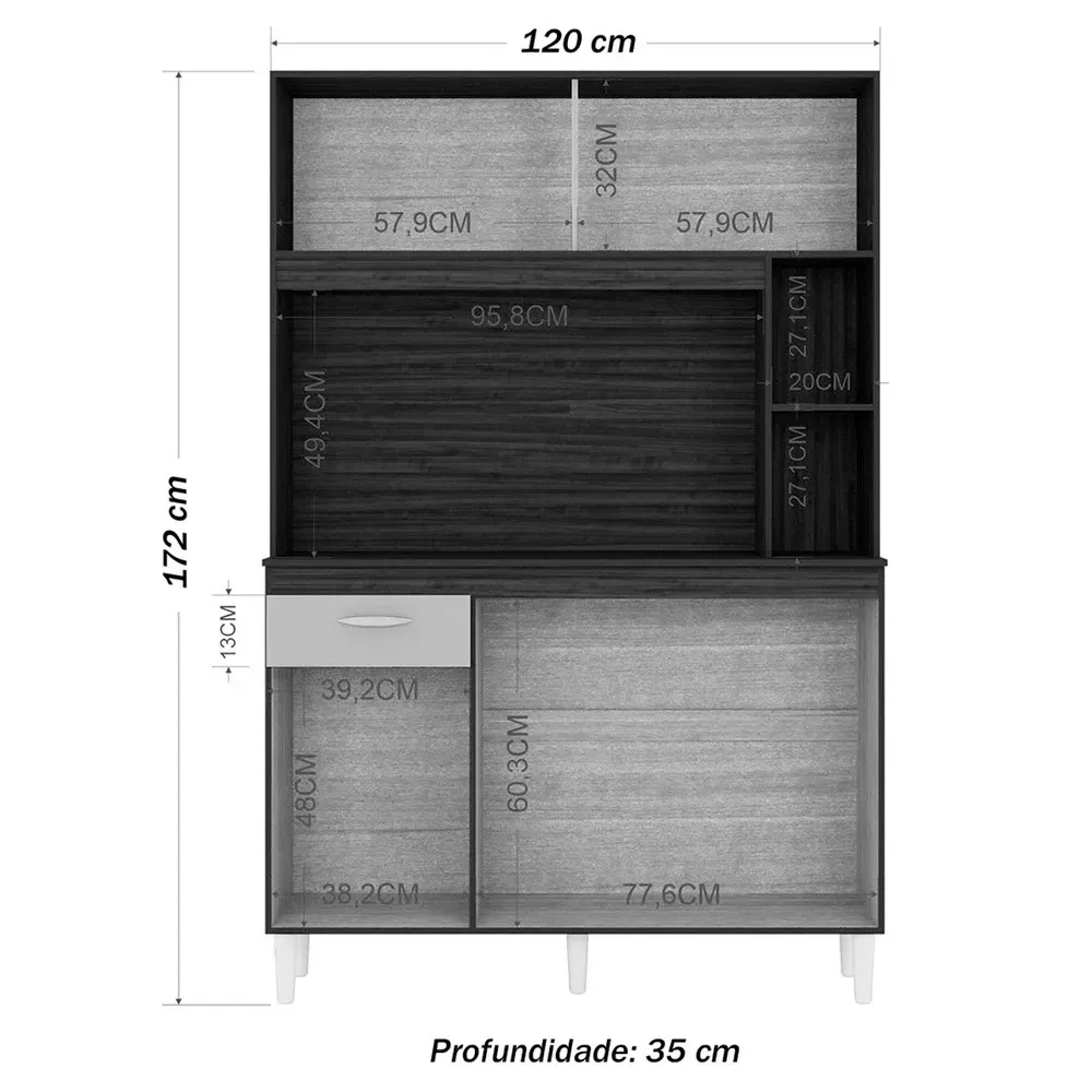 Armário de Cozinha Compacta Duda 5 Portas 1 Gaveta Chocolate/Off White - Poquema - 3
