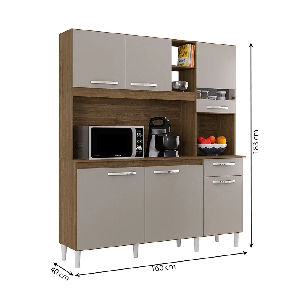 Armário de Cozinha Compacta Barbara 6 Portas 1 Gaveta Castanho/Off White - Poquema - 3