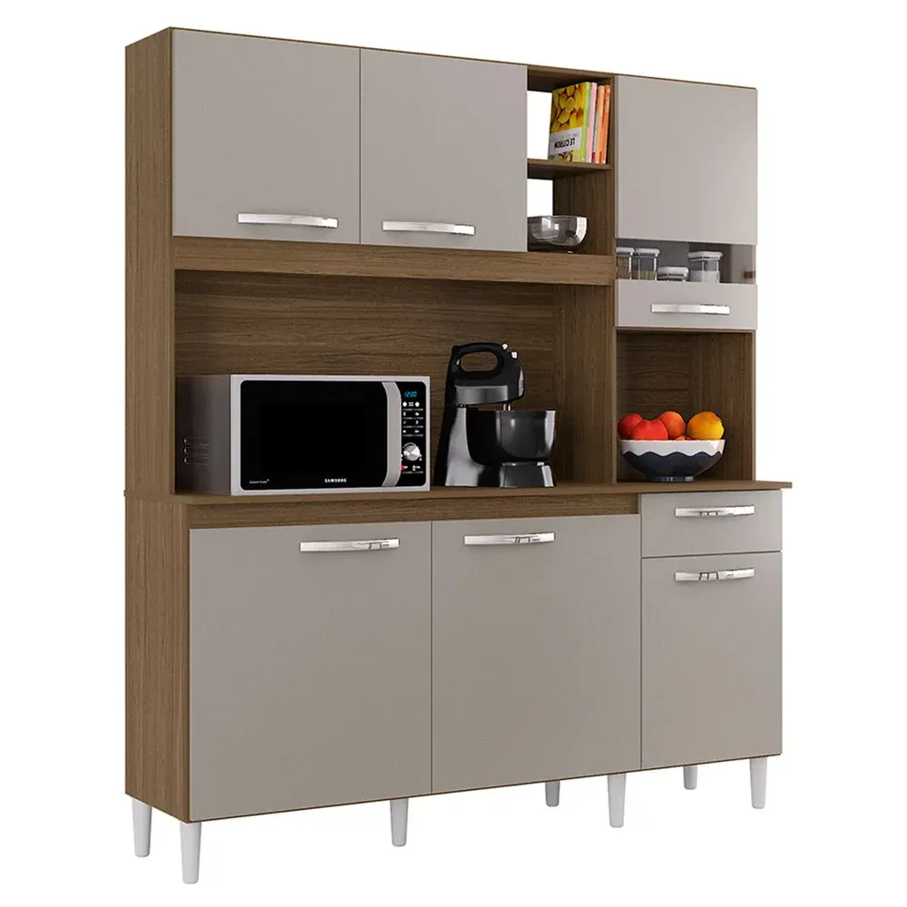 Armário de Cozinha Compacta Barbara 6 Portas 1 Gaveta Castanho/Off White - Poquema - 2