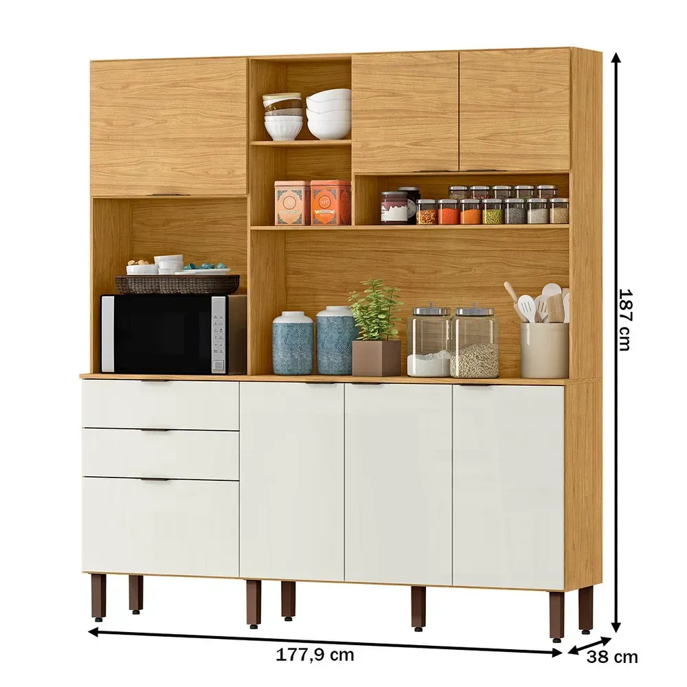 Armário de Cozinha Compacta Boreal 7 Portas 2 Gavetas Marrocos/Off White - Mx Móveis - 3