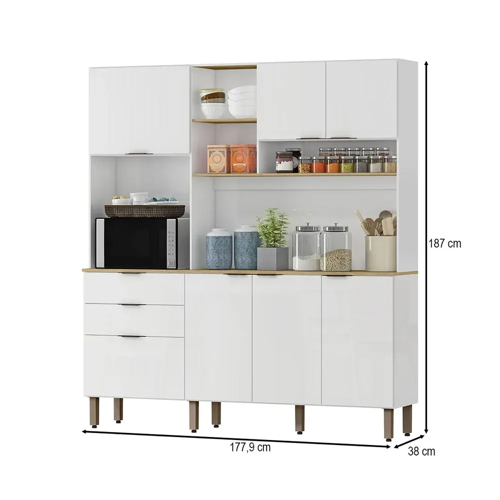 Armário de Cozinha Compacta Boreal 5 Portas 2 Gavetas Branco - Mx Móveis - 3