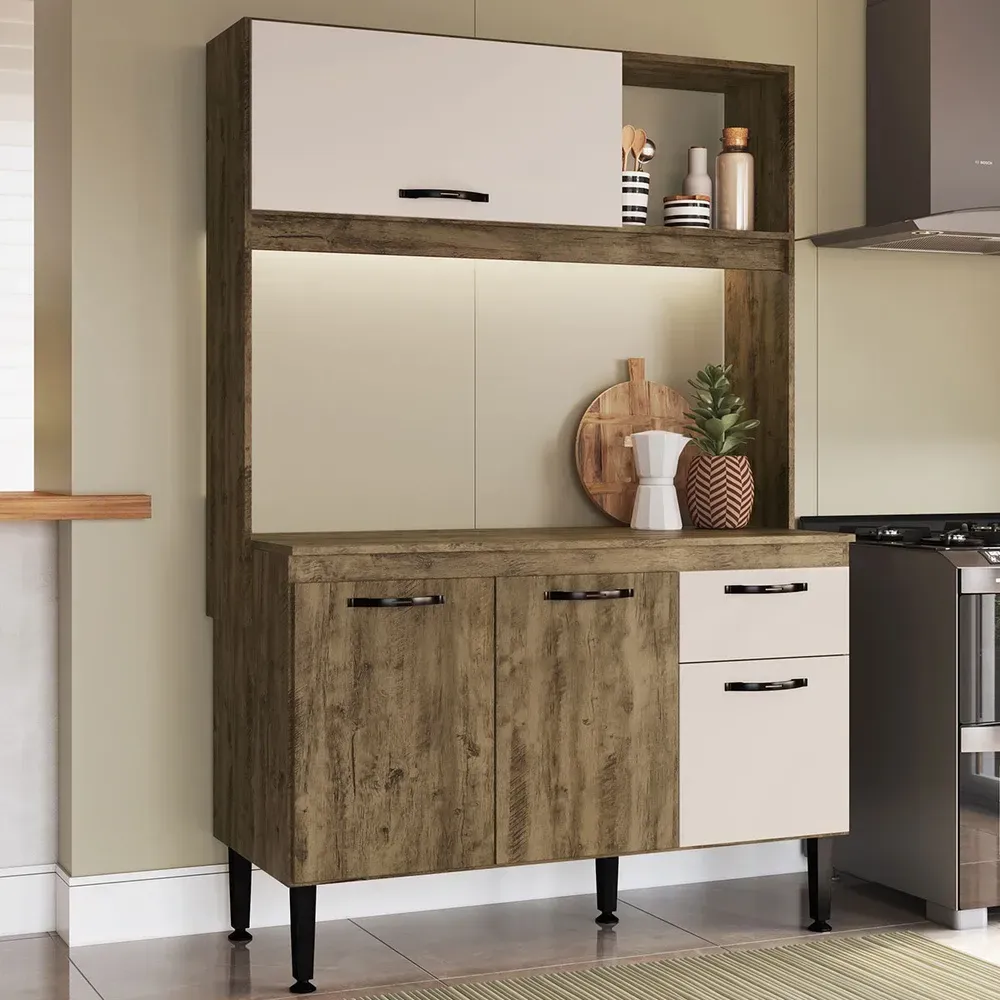 Armário de Cozinha Compacta Gaby 4 Portas 1 Gaveta com Tampo Itauba/Off White - Pnr Móveis - 1