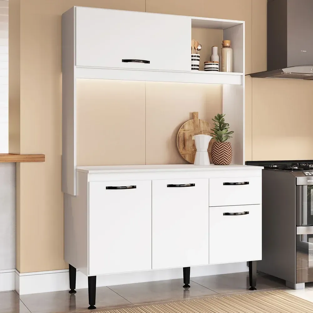 Armário de Cozinha Compacta Gaby 4 Portas 1 Gaveta com Tampo Branco - Pnr Móveis - 1