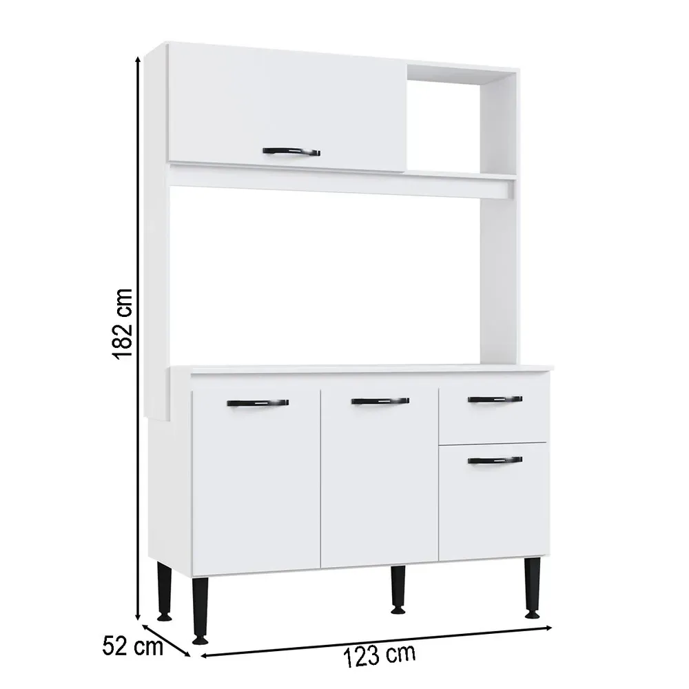 Armário de Cozinha Compacta Gaby 4 Portas 1 Gaveta com Tampo Branco - Pnr Móveis - 3