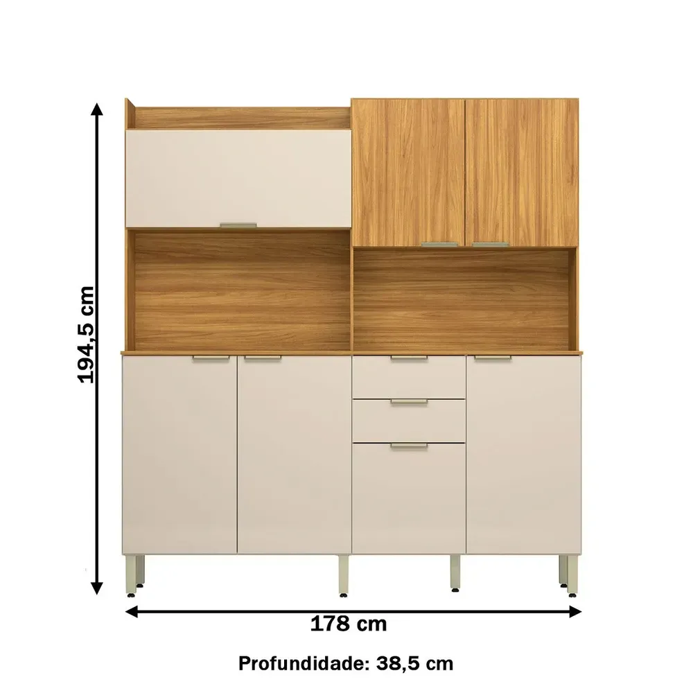 Armário de Cozinha Compacta Pomelo 7 Portas 2 Gavetas Cinamon/Off-White - Pnr Móveis - 3