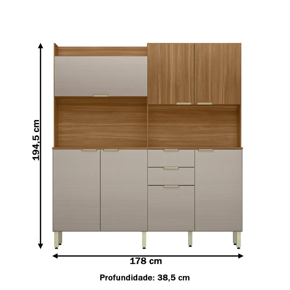 Armário de Cozinha Compacta Pomelo 7 Portas 2 Gavetas Amêndola/Nude Prime - Pnr Móveis - 3