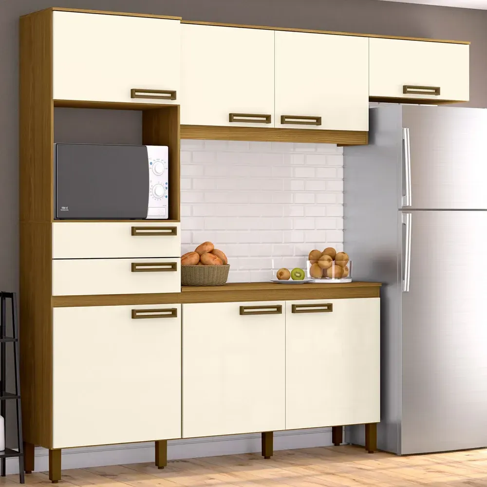 Armário de Cozinha Compacta Paradise 7 Portas 2 Gavetas Nature/Off White - Pnr Móveis - 1