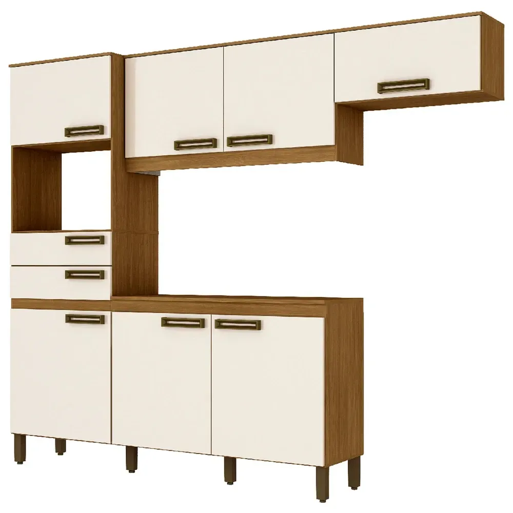 Armário de Cozinha Compacta Paradise 7 Portas 2 Gavetas Nature/Off White - Pnr Móveis - 2