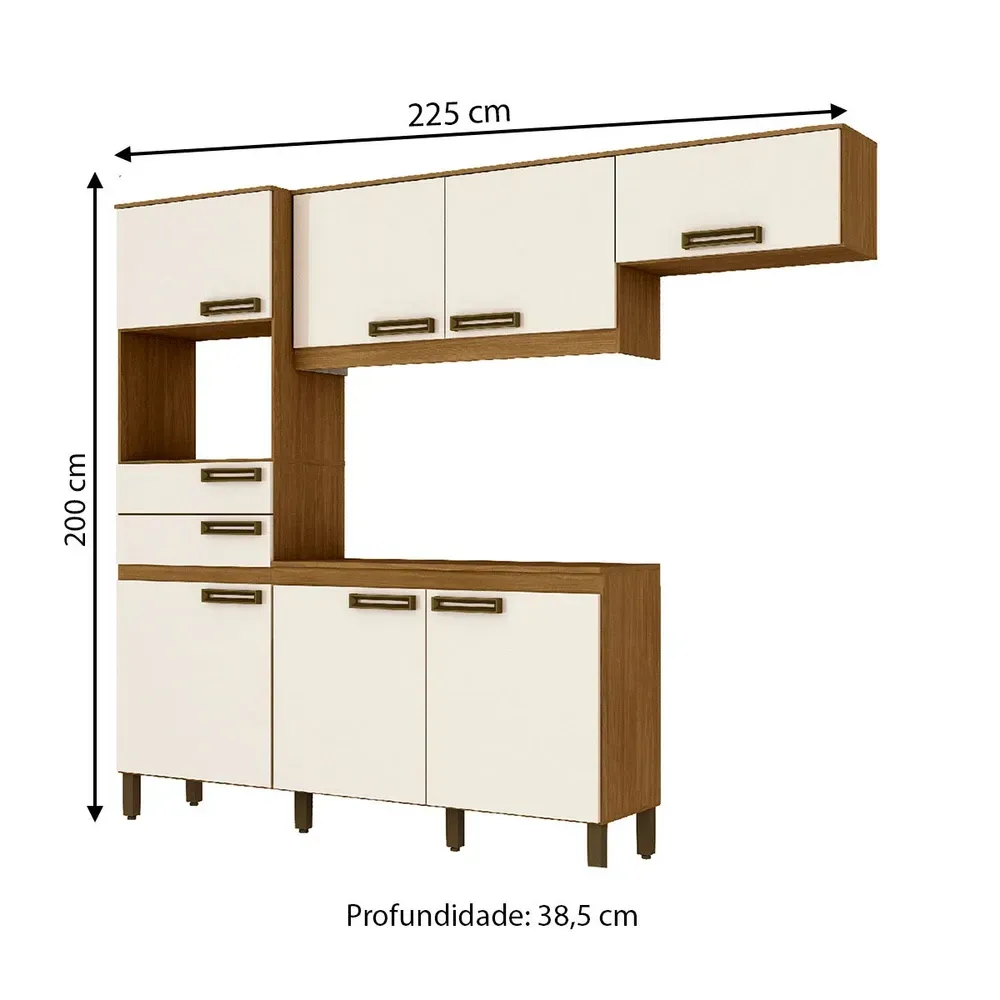 Armário de Cozinha Compacta Paradise 7 Portas 2 Gavetas Nature/Off White - Pnr Móveis - 3