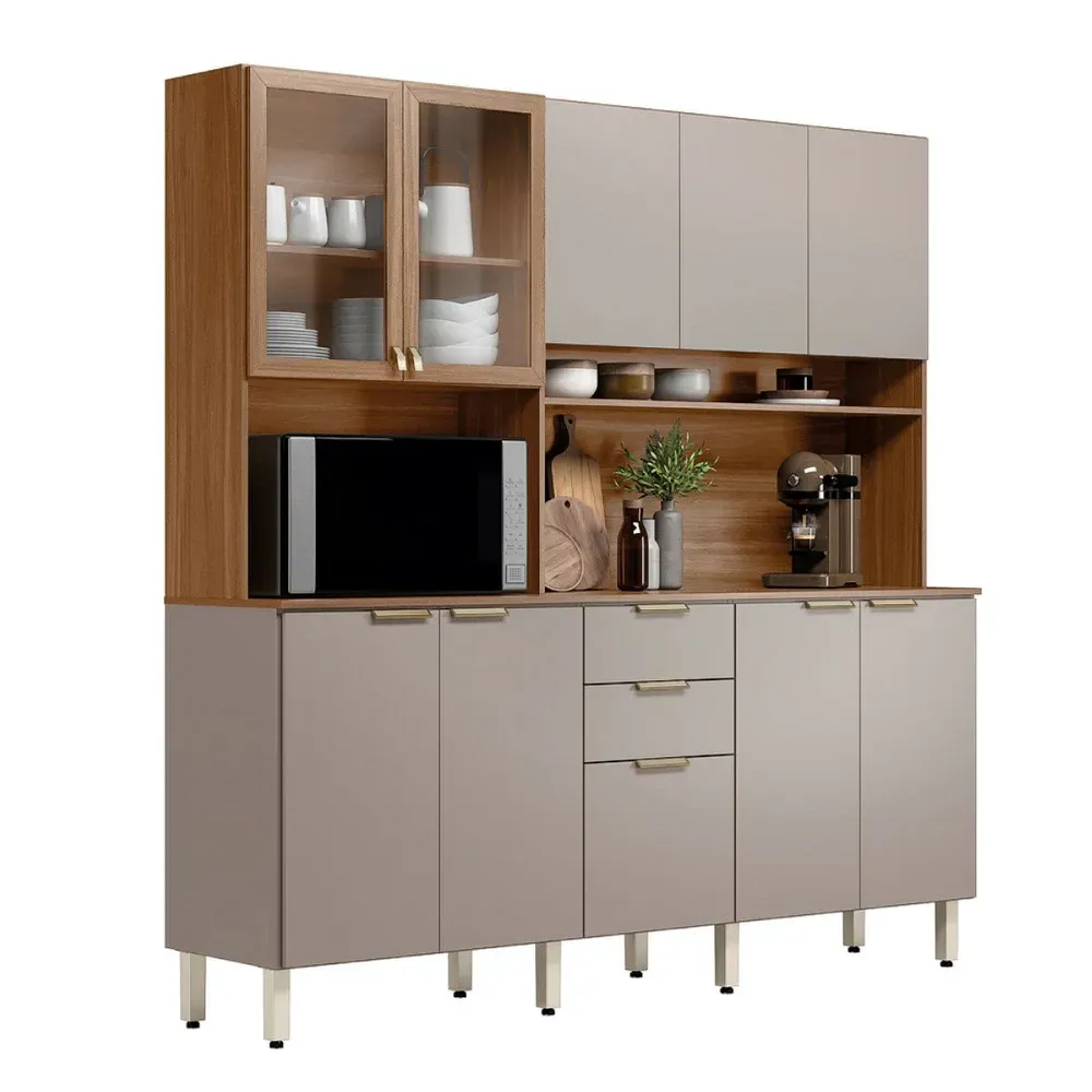 Armário de Cozinha Compacta Pitanga 10 Portas 2 Gavetas Amêndola Touch/Nude Prime - Pnr Móveis - 2