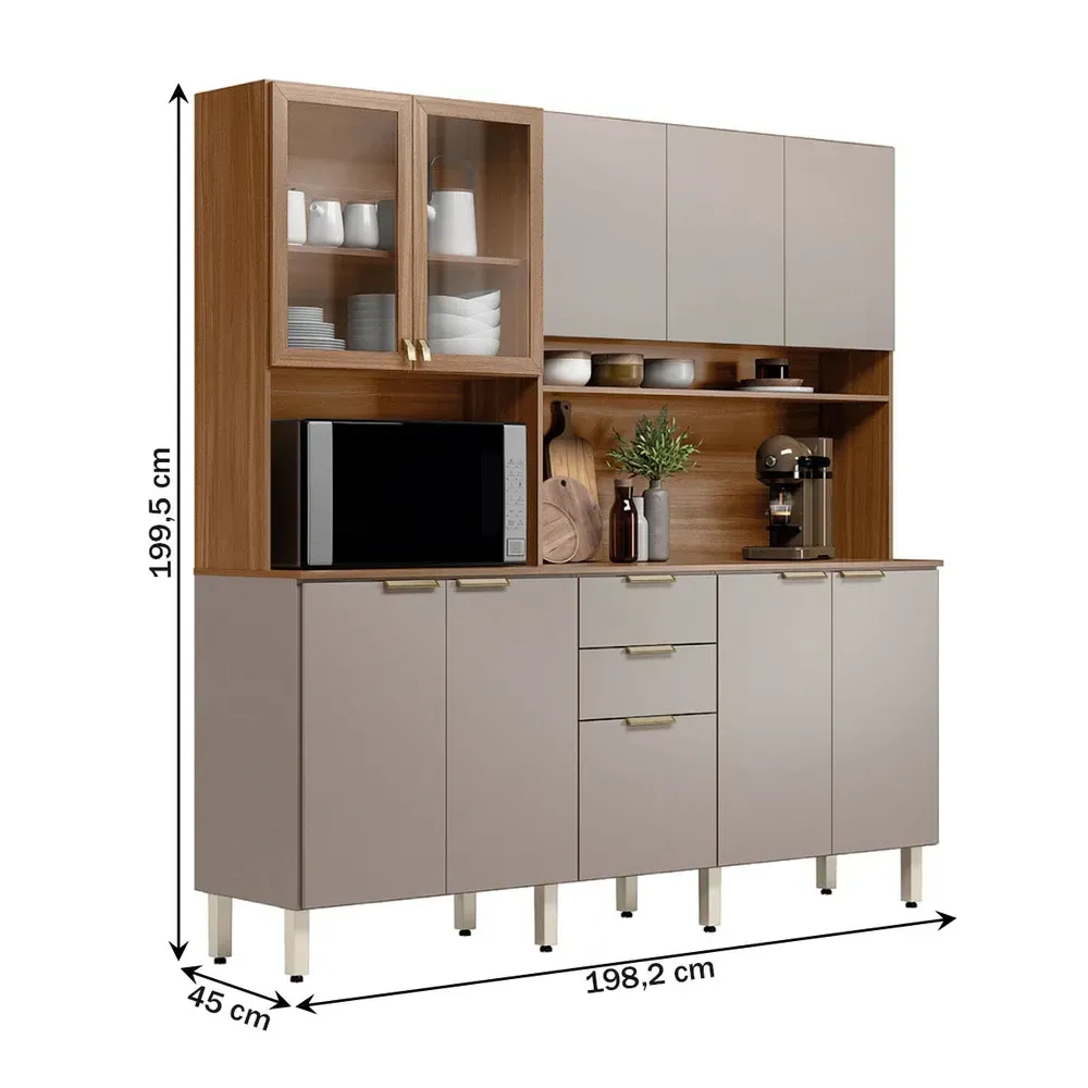Armário de Cozinha Compacta Pitanga 10 Portas 2 Gavetas Amêndola Touch/Nude Prime - Pnr Móveis - 3