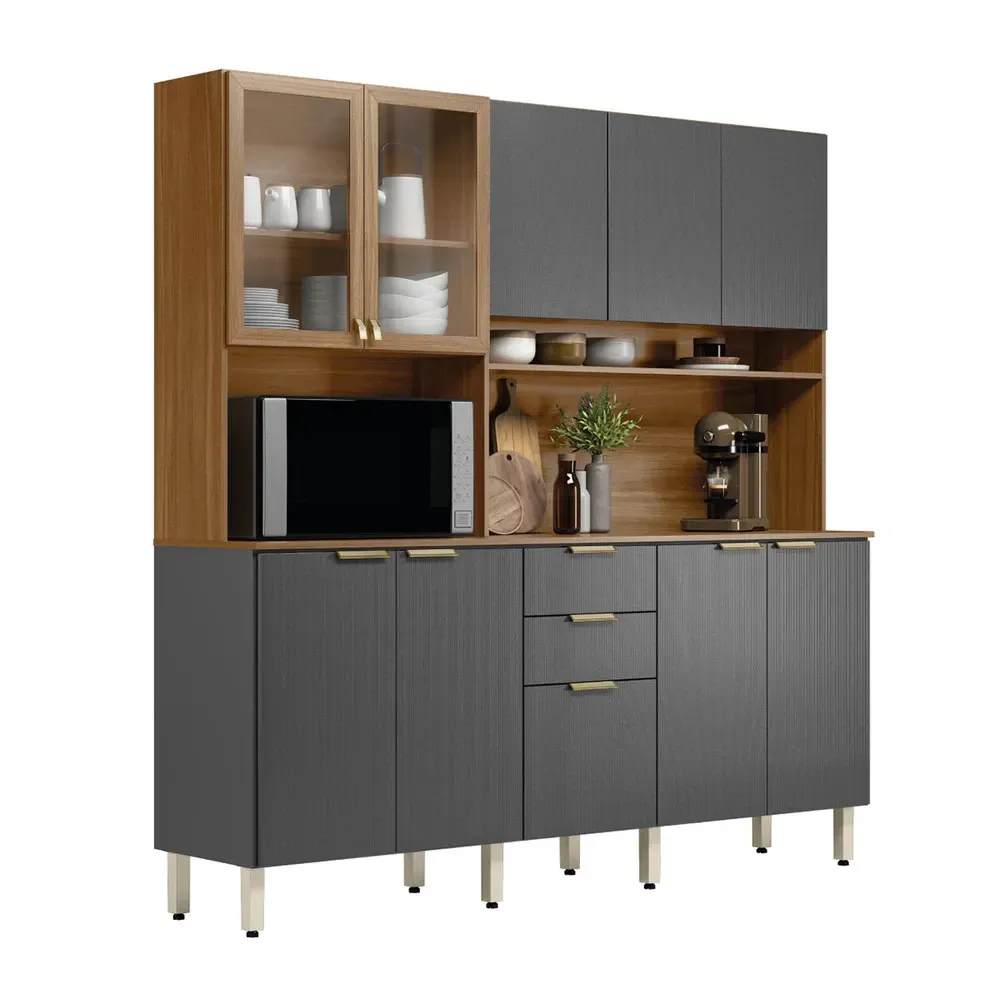 Armário de Cozinha Compacta Pitanga 10 Portas 2 Gavetas Amêndola Touch/Grafito Prime - Pnr Móveis - 2