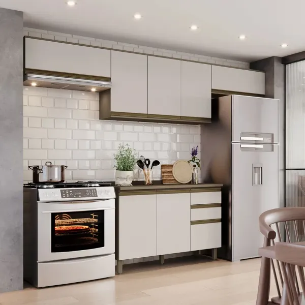 Armário de Cozinha Compacta Genius 8 Portas 2 Gavetas 100% Mdf Duna/Cristal - Pnr Móveis