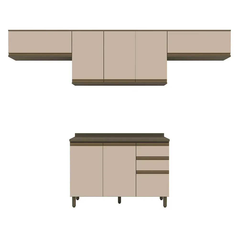 Armário de Cozinha Compacta Genius 8 Portas 2 Gavetas 100% Mdf Duna/Cristal - Pnr Móveis - 2