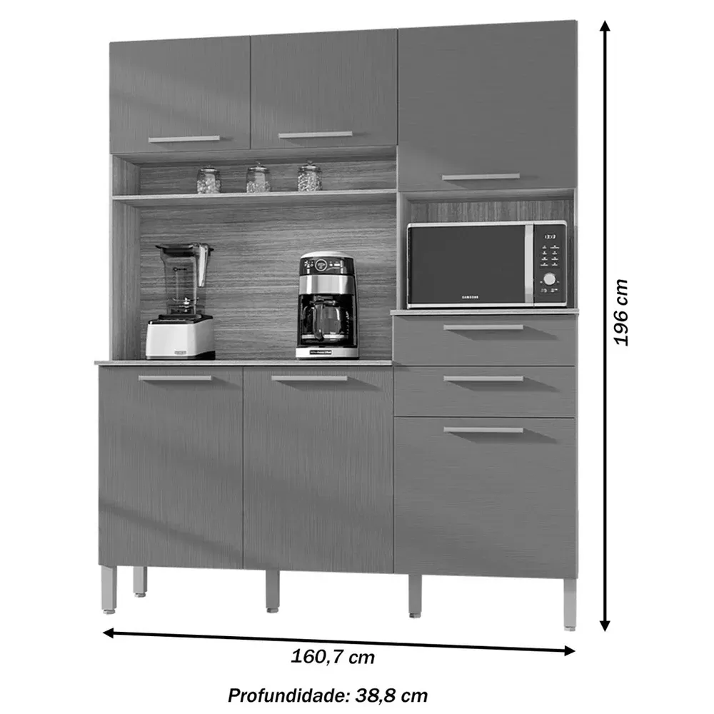 Armário de Cozinha com Balcão Huge 6 Portas 2 Gavetas Freijó/Soft - Pnr Móveis - 3