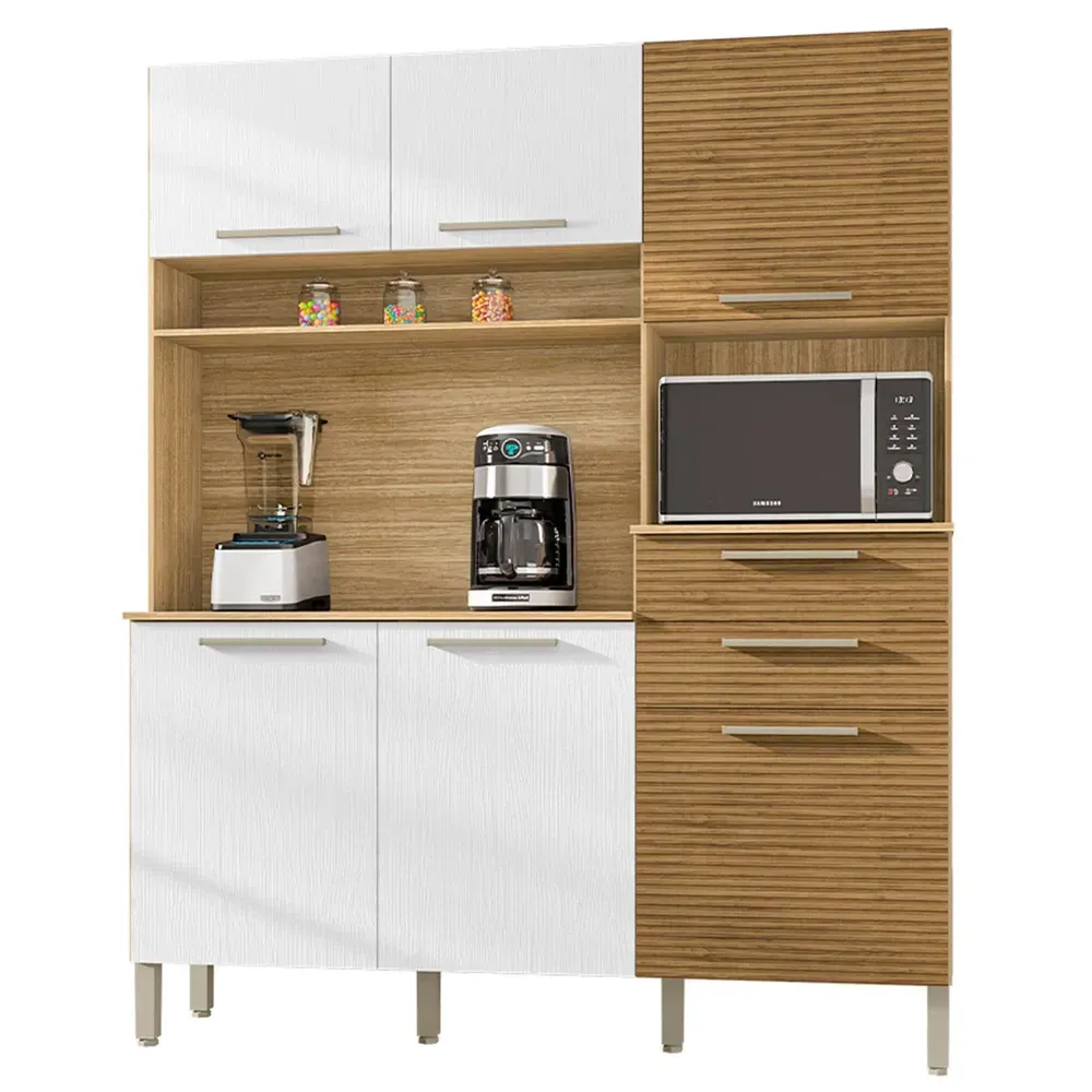 Armário de Cozinha com Balcão Huge 6 Portas 2 Gavetas Ripado 3d Freijó/Supremo - Pnr Móveis - 2