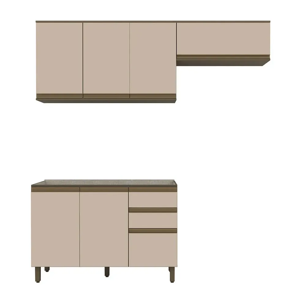 Armário de Cozinha Compacta Genius 7 Portas 2 Gavetas 100% Mdf Duna/Cristal - Pnr Móveis - 2
