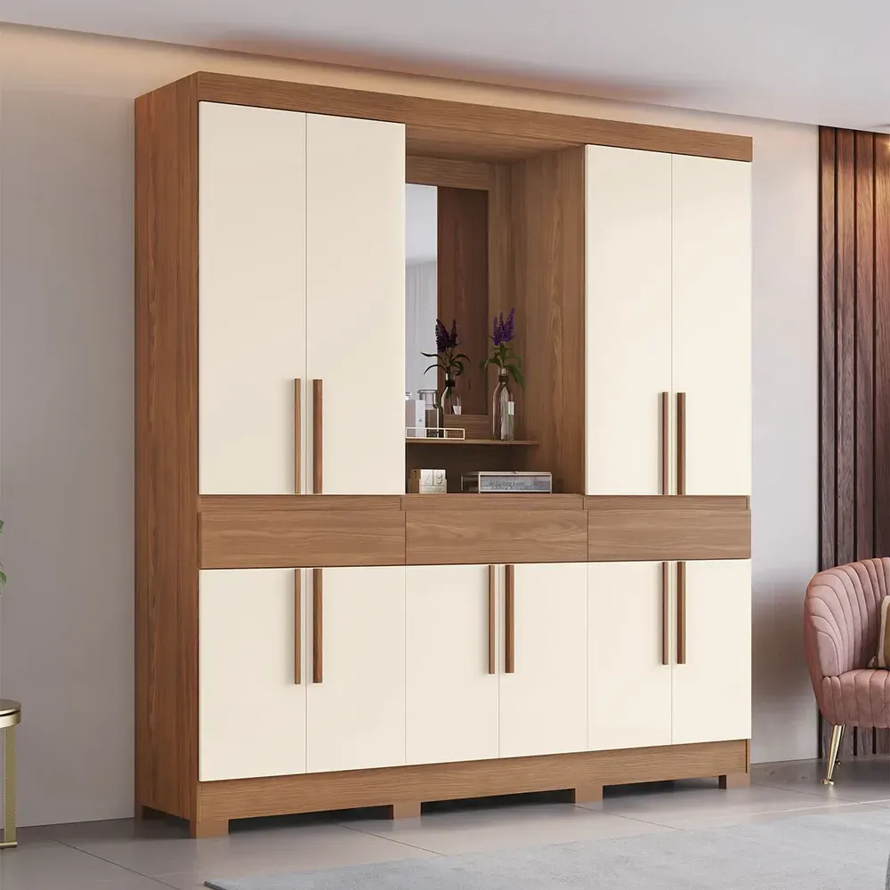 Guarda Roupa Casal 10 Portas 3 Gavetas com Espelho Nature/Off White - Briz - 1