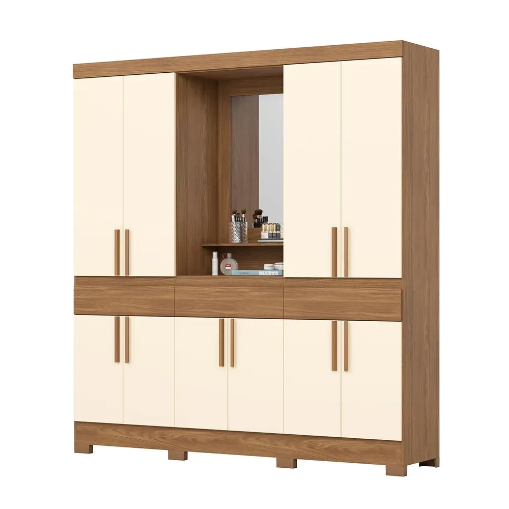 Guarda Roupa Casal 10 Portas 3 Gavetas com Espelho Nature/Off White - Briz - 2