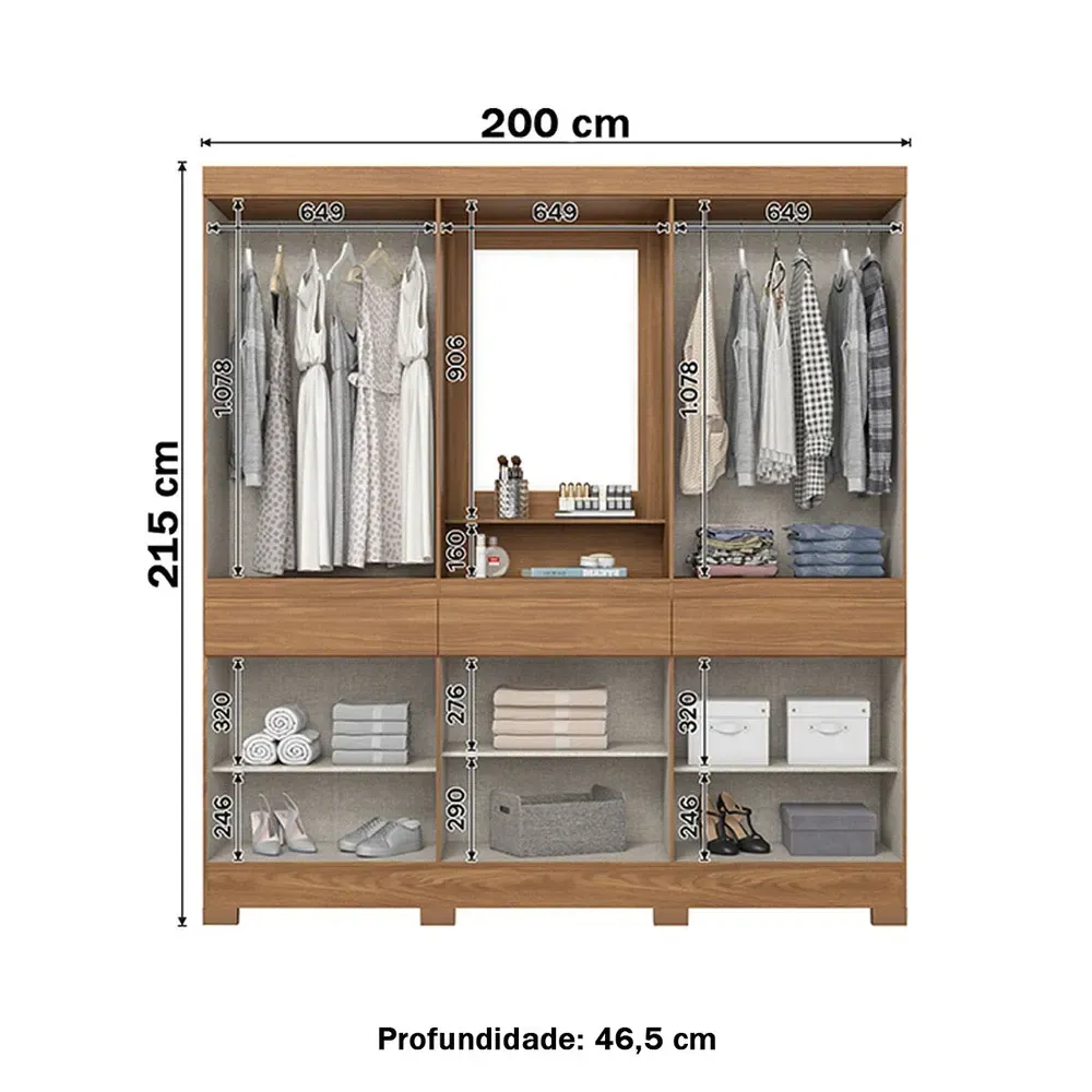 Guarda Roupa Casal 10 Portas 3 Gavetas com Espelho Nature/Off White - Briz - 3