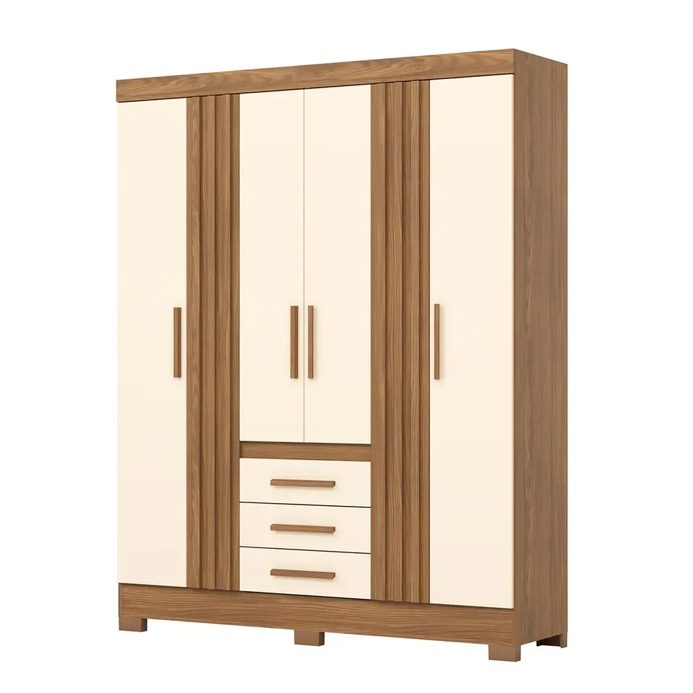 Guarda Roupa Casal 4 Portas 3 Gavetas Ripado Nature/Off White - Briz - 2