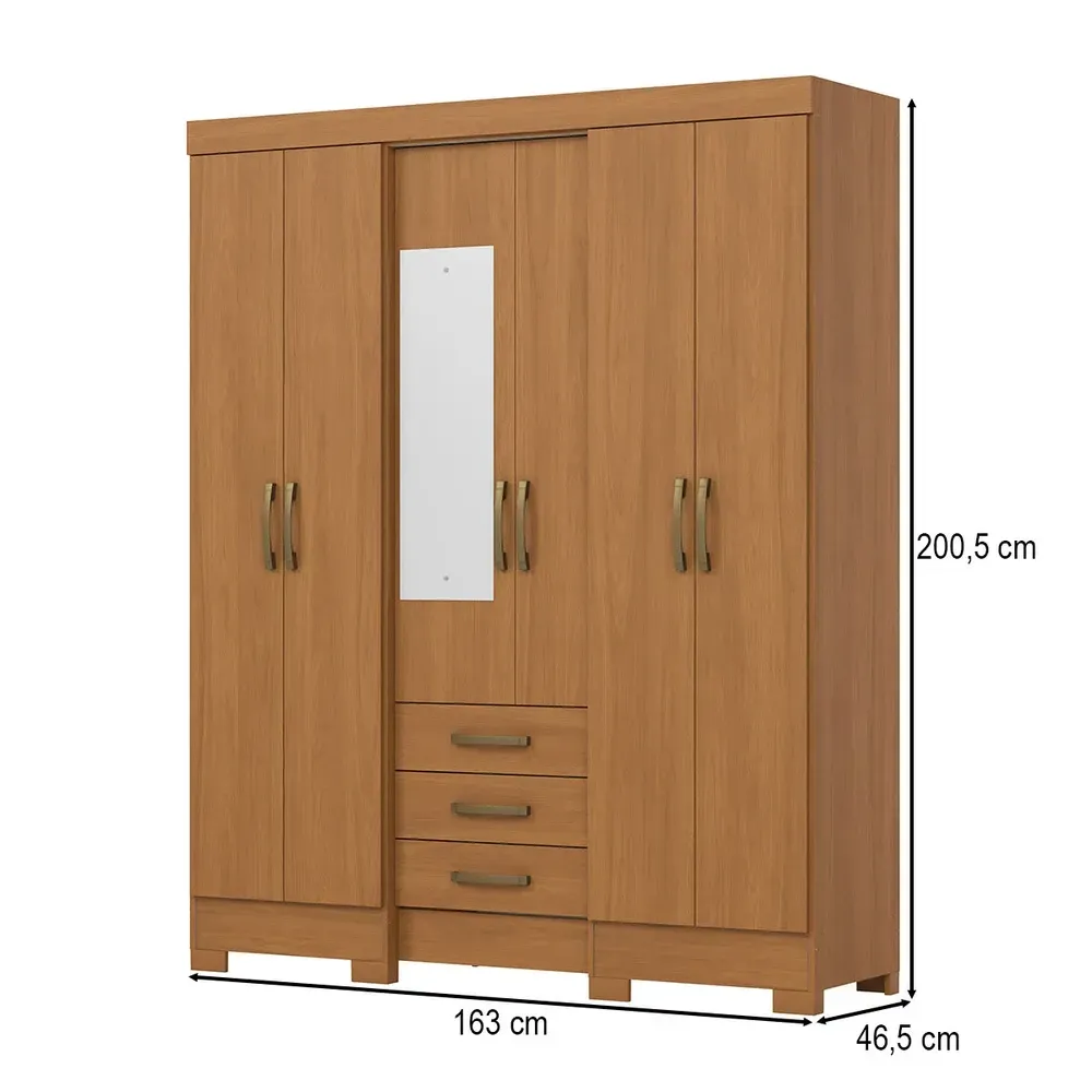 Guarda Roupa Casal 6 Portas 3 Gavetas Cinamomo - Briz - 3