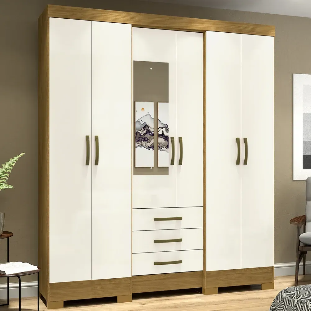 Guarda Roupa Casal 6 Portas 3 Gavetas Nature/Off White - Briz - 1